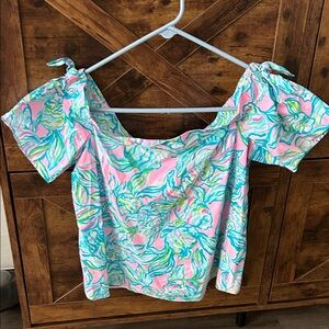 Lilly Pulitzer Pink and Blue Off-Shoulder Blouse